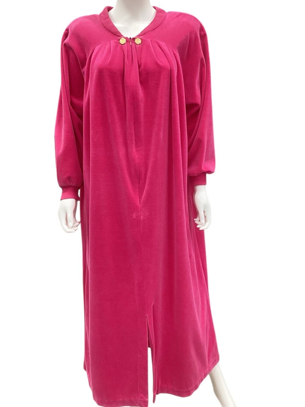 Christian Dior VTG Loungewear O/S Velvet Half-Zip w/ Dior Buttons in Hot Pink